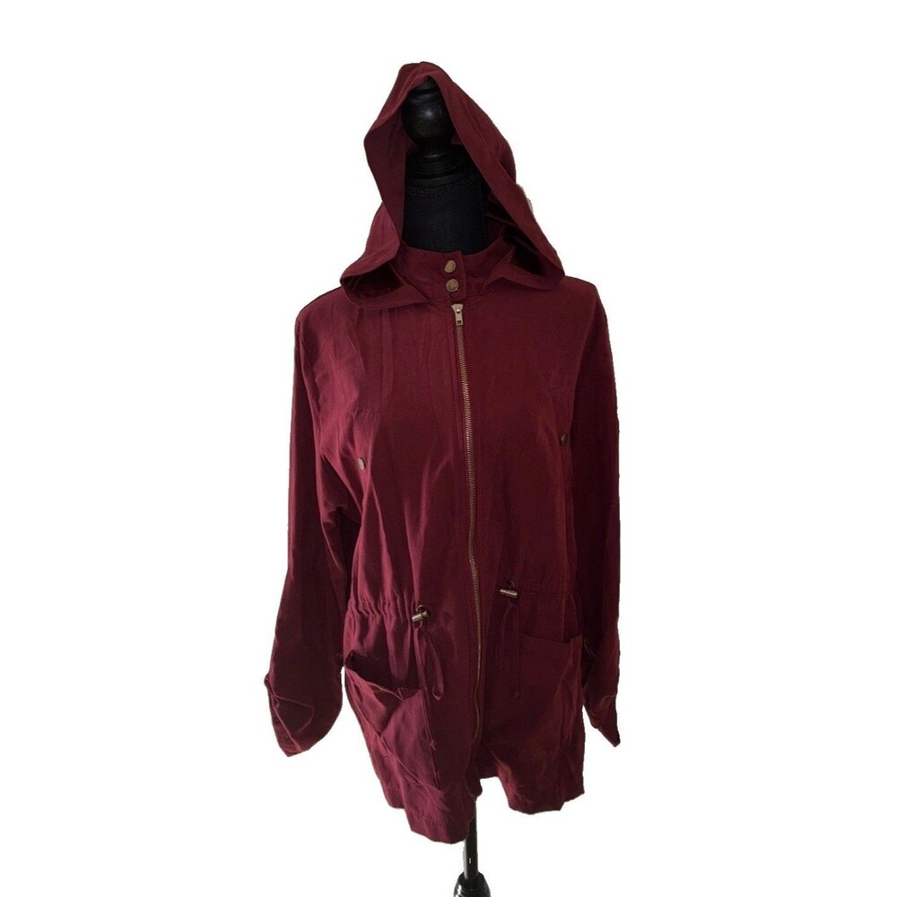 Sweet Wanderer Anorak Utility Jacket XL Wine Red FullZip Drawstring Waist Hoodie
